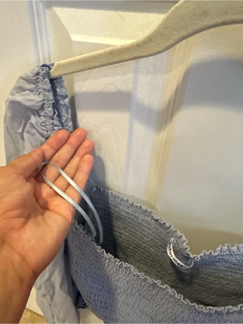 Reformation Roland Smocked Top in Mineral Blue